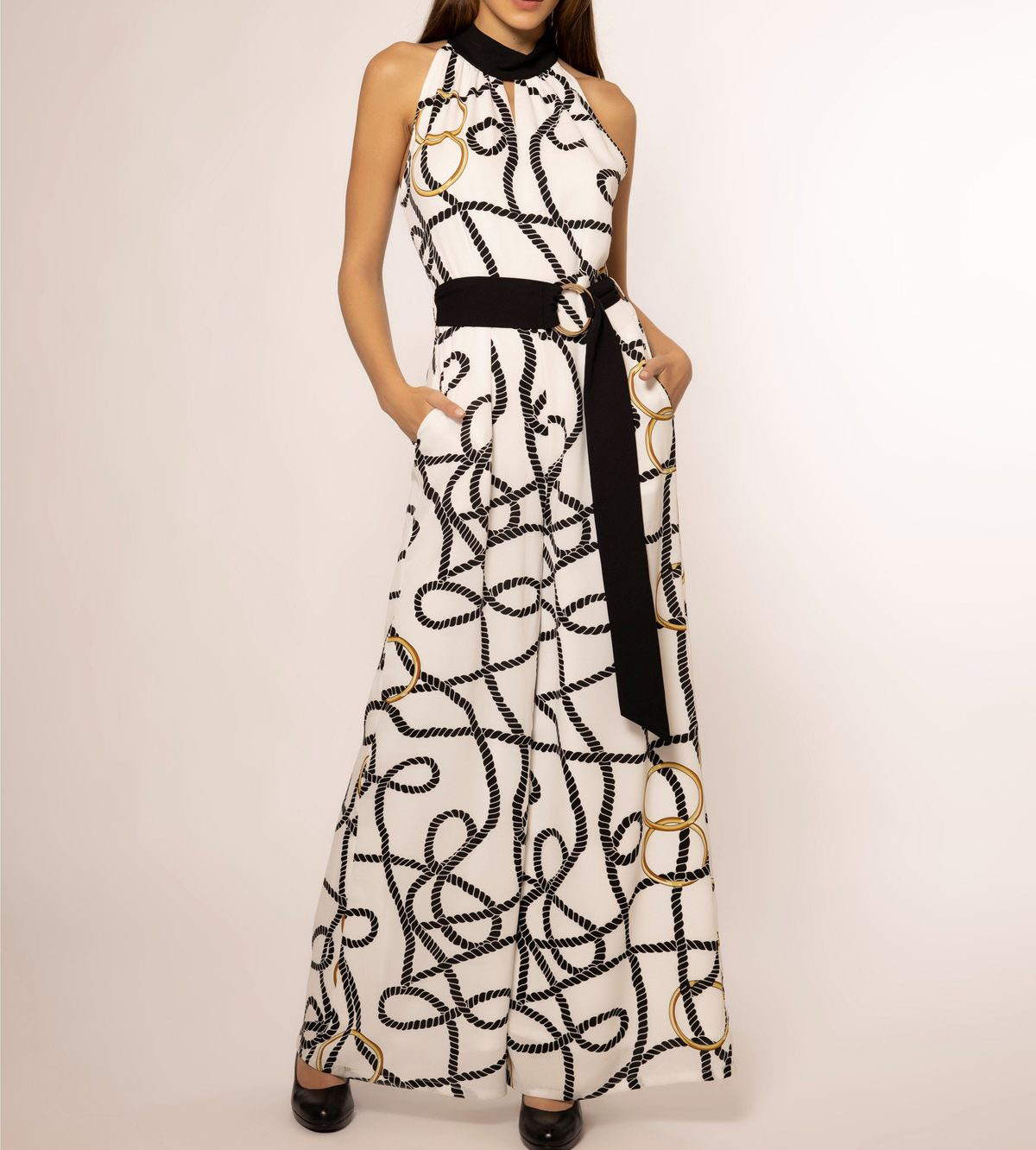 Fashionable retro chain patchwork dress HF0814-03-02