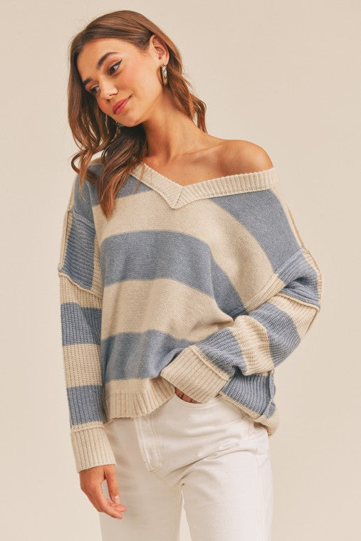Belinda Striped V-Neck Sweater