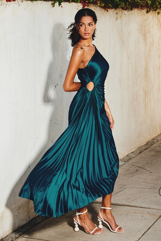 Olympia Single Shoulder Pleated Maxi Dress