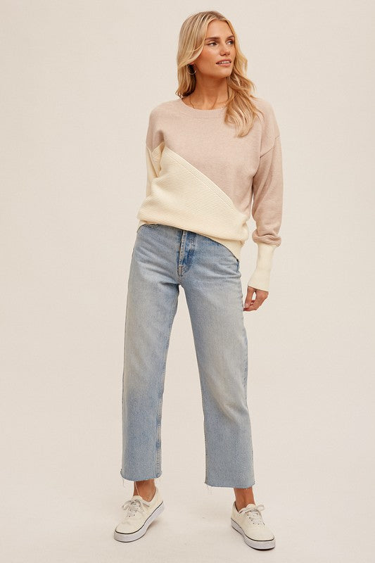 Annalise Asymmetrical Color Block Knit Sweater