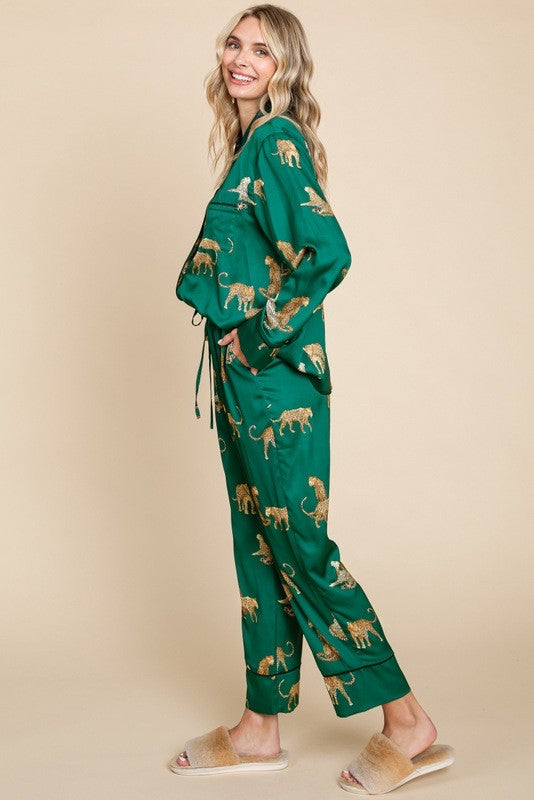 Lucia Satin Cheetah Print Pajama Set