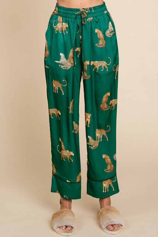 Lucia Satin Cheetah Print Pajama Set