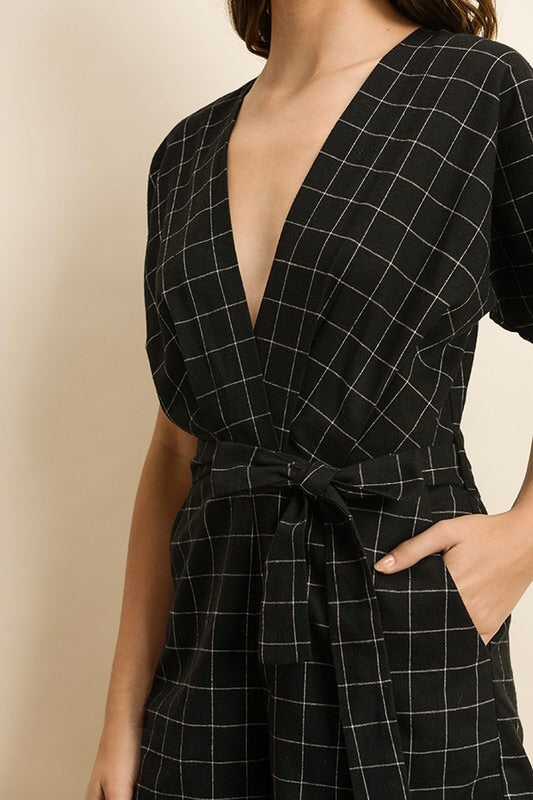 Maria Windowpane Print Romper