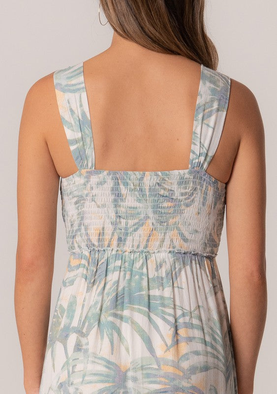Palm Leaf Smocked Mini Dress