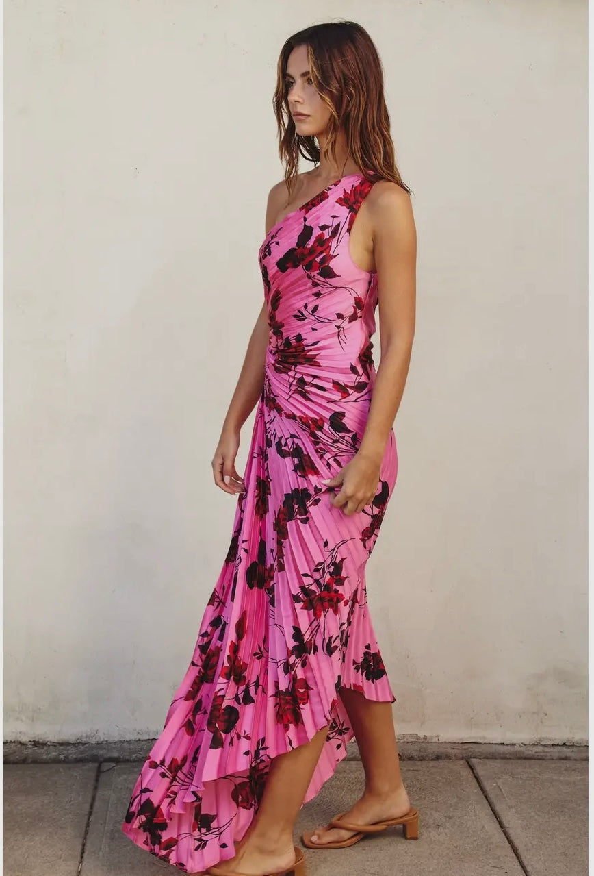 Potential Heartache Pleated One Shoulder Maxi Dress