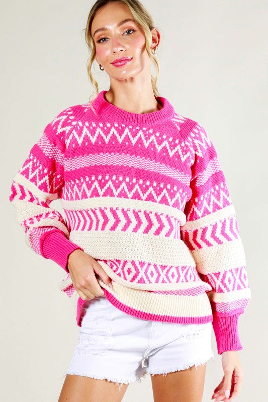 Ivy Crewneck Patterned Knit Sweater