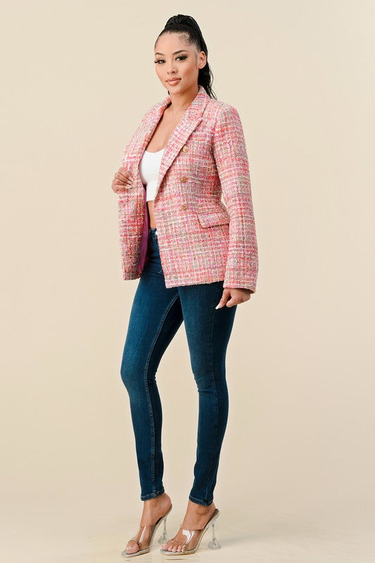 Blush Tweed Double Breasted Blazer
