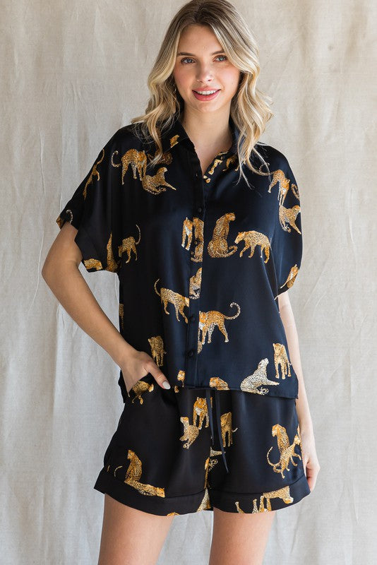 Cheetah Print Satin Lounge Set