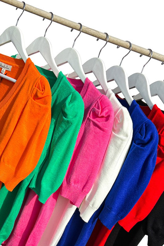 Adley V-Neck Short Puff Sleeve Sweater