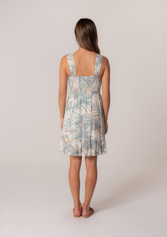 Palm Leaf Smocked Mini Dress