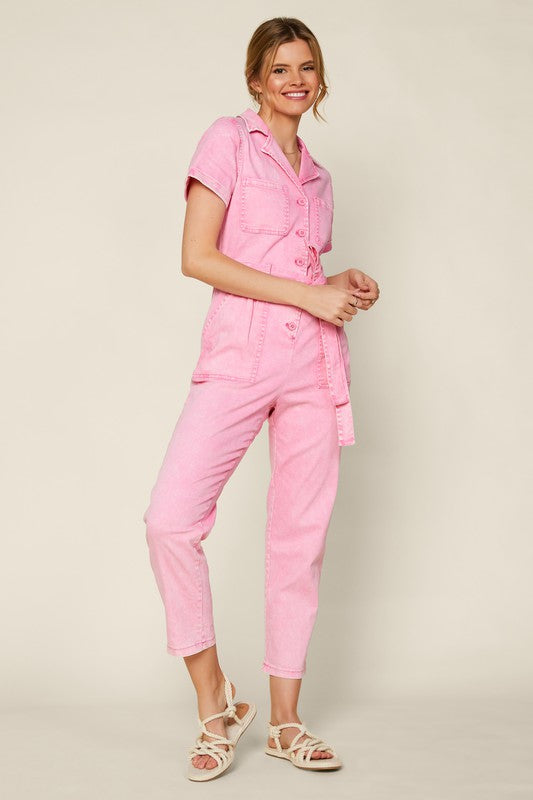 Cassandra Short Sleeve Cotton Utility Jumpsuit
