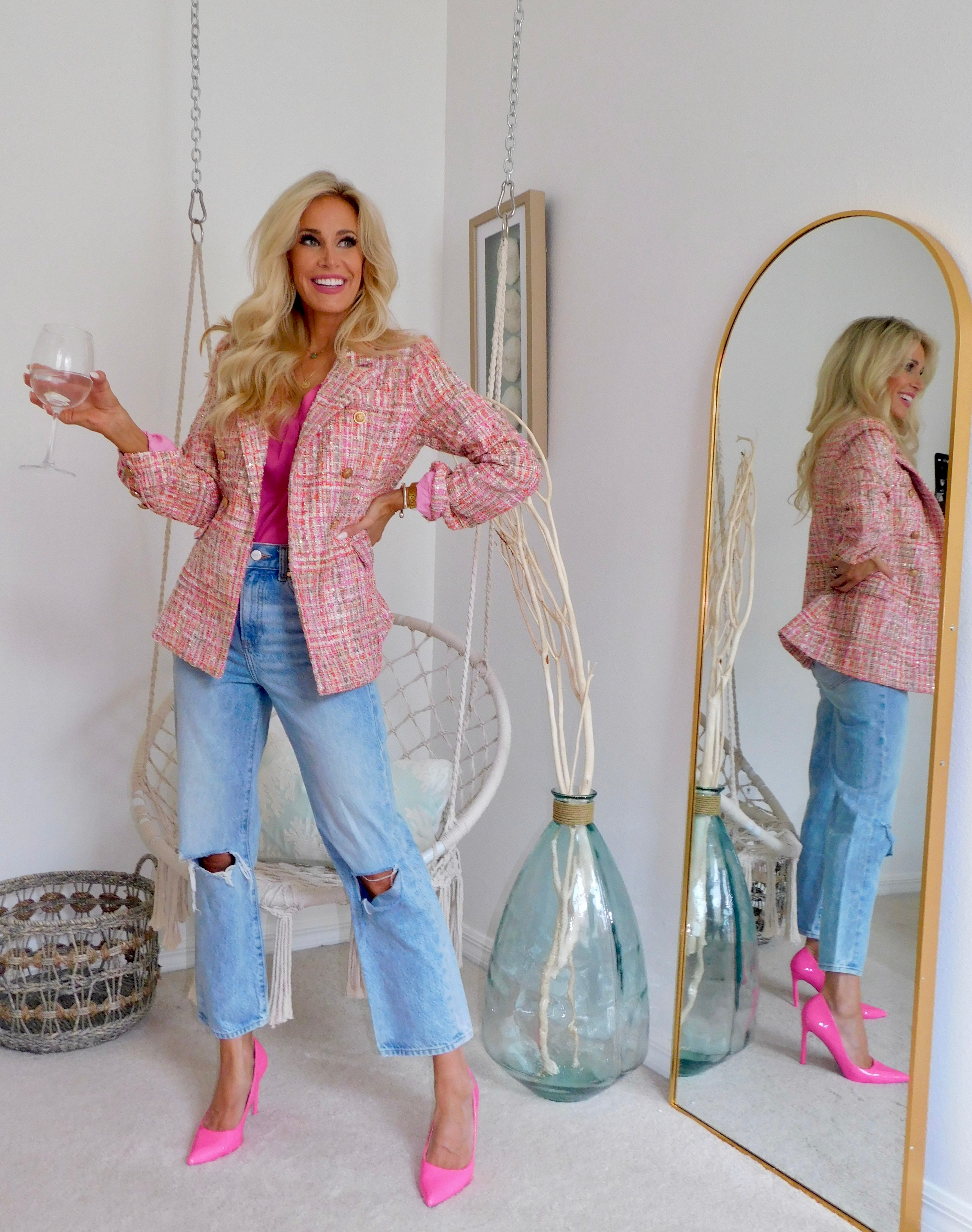 Blush Tweed Double Breasted Blazer