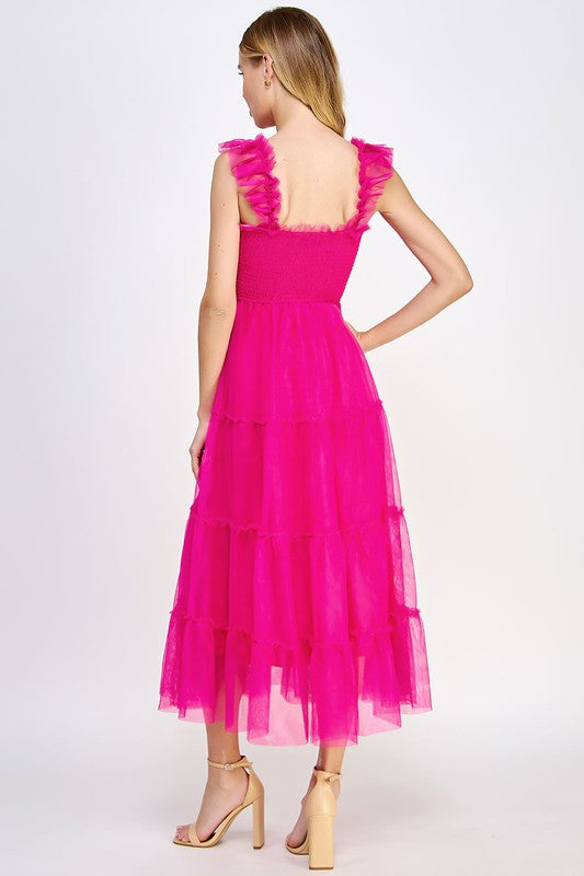 Aerin Sleeveless Tiered Tulle Midi Dress
