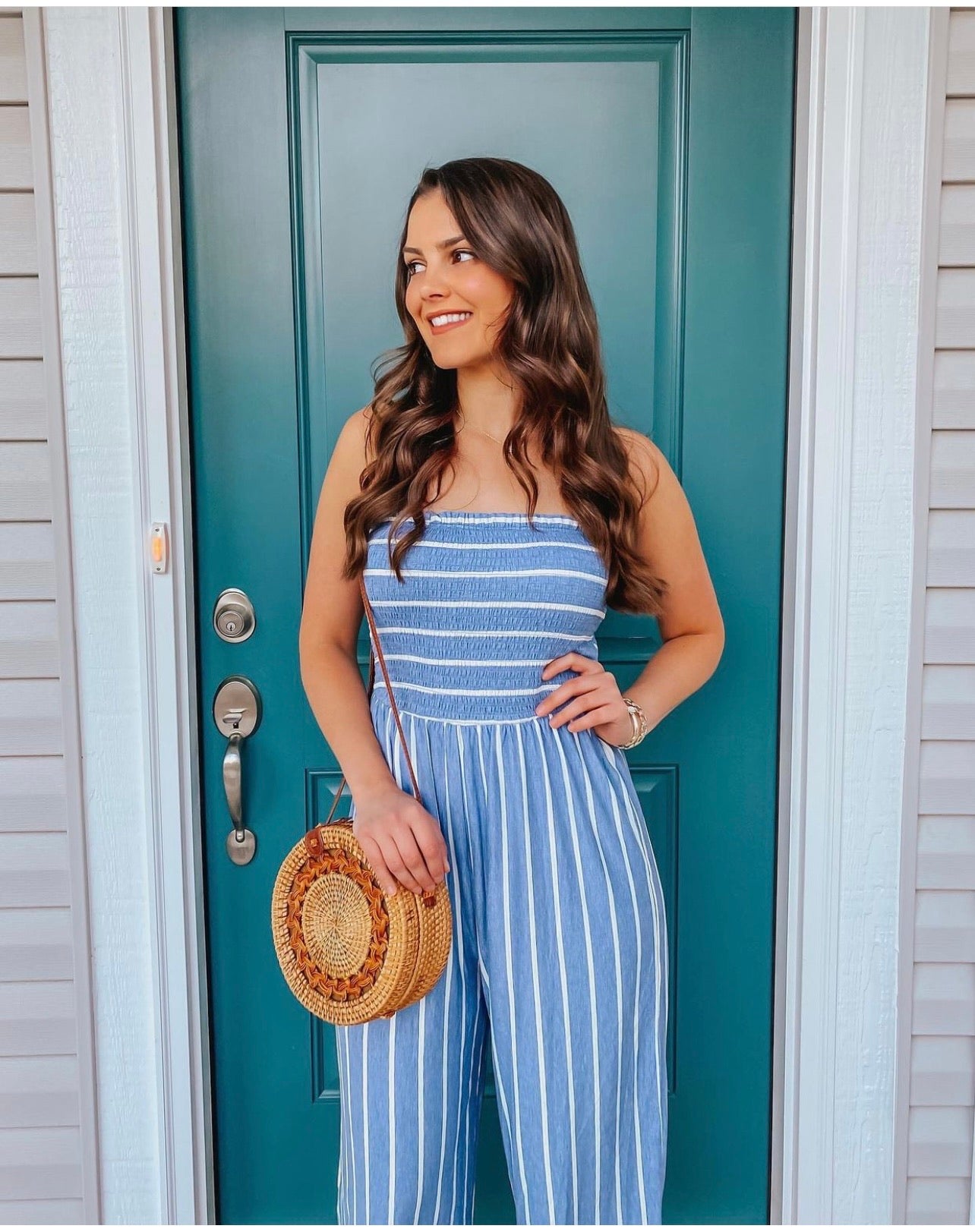 Annabelle Smocked Striped Jumpsuit