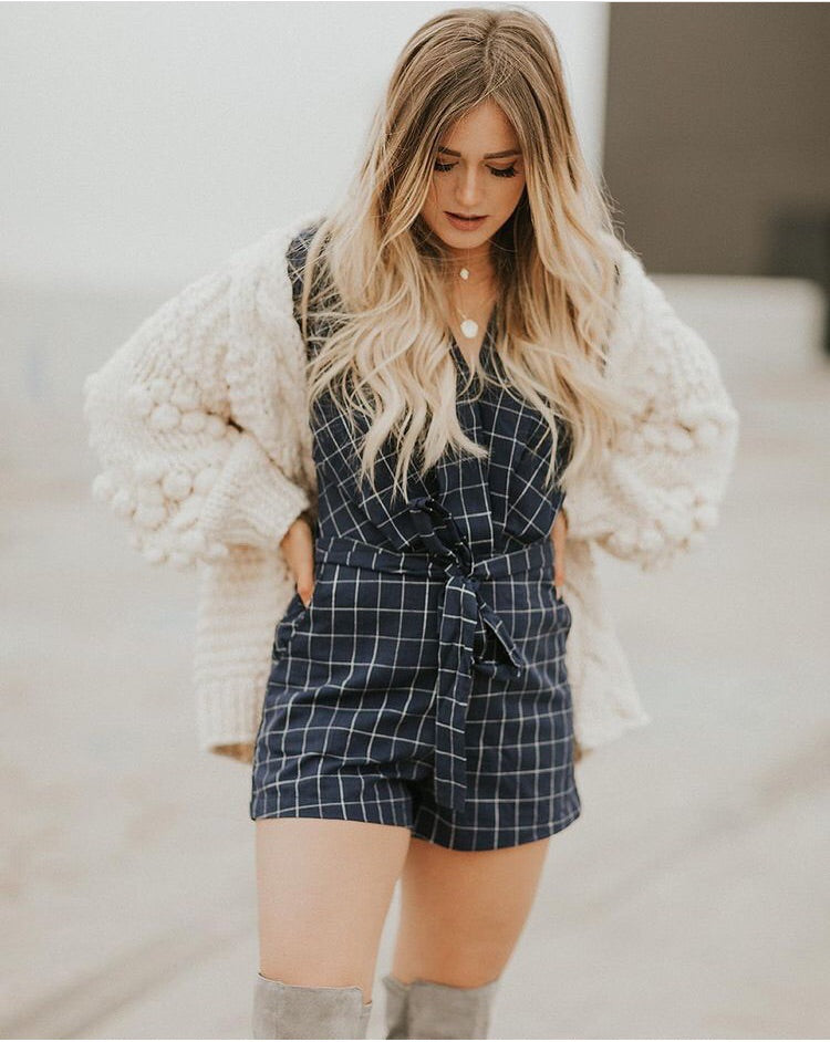 Marlo Windowpane Plaid Romper