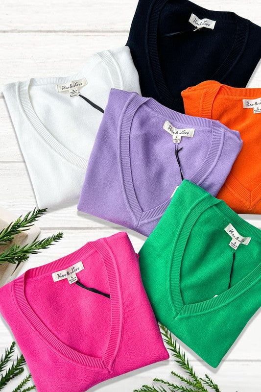 Adley V-Neck Short Puff Sleeve Sweater