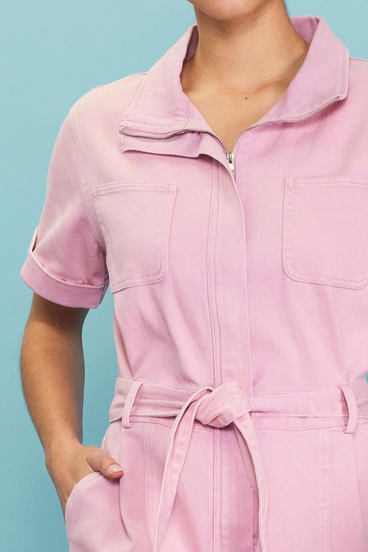Margot Pink Zip-Up Utility Jumpsuit