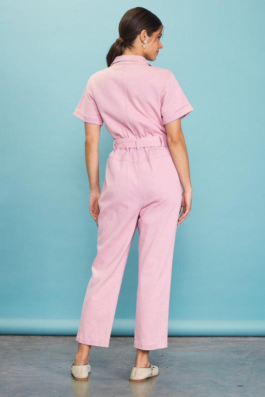 Margot Pink Zip-Up Utility Jumpsuit