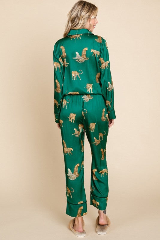 Lucia Satin Cheetah Print Pajama Set