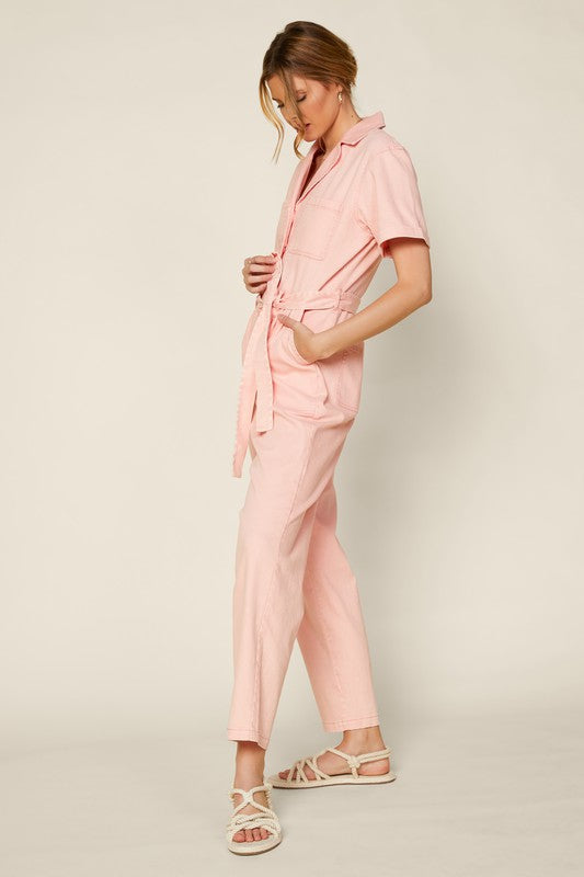 Cassandra Short Sleeve Cotton Utility Jumpsuit
