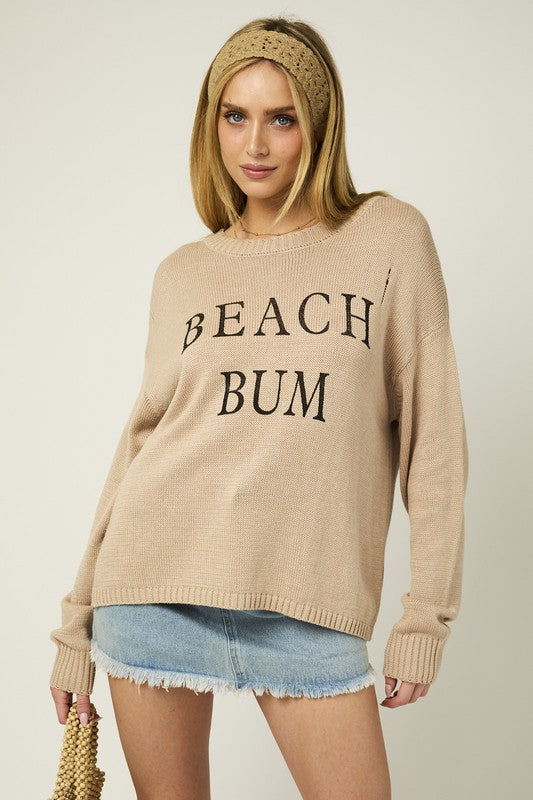 BEACH BUM Round Neck Long Sleeve Knit Sweater