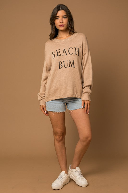 BEACH BUM Round Neck Long Sleeve Knit Sweater
