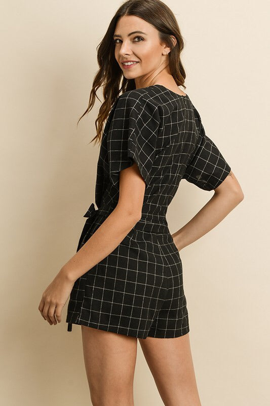 Maria Windowpane Print Romper